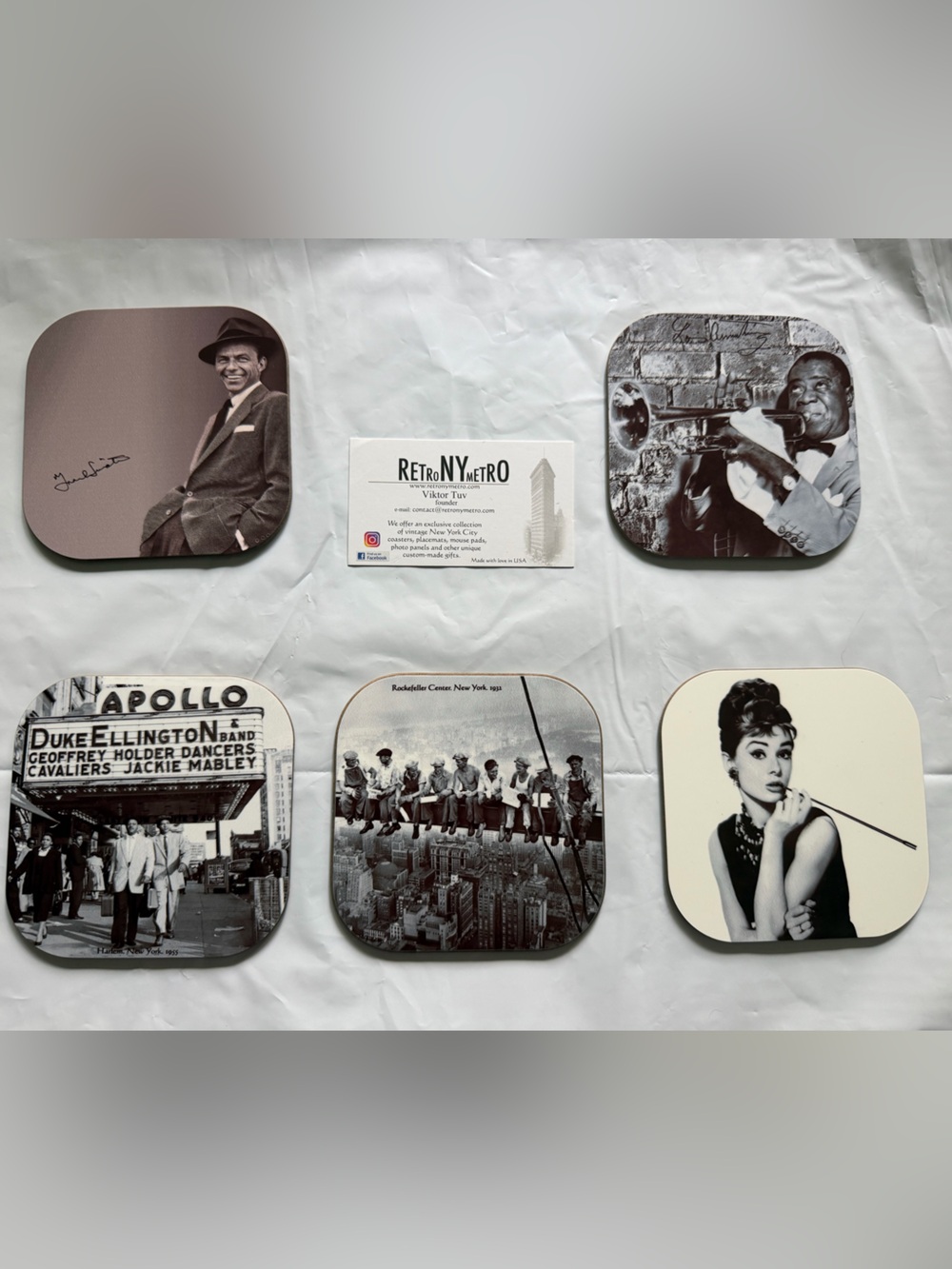 🗽 NYC Black & White Vintage Celebrity Coaster Set